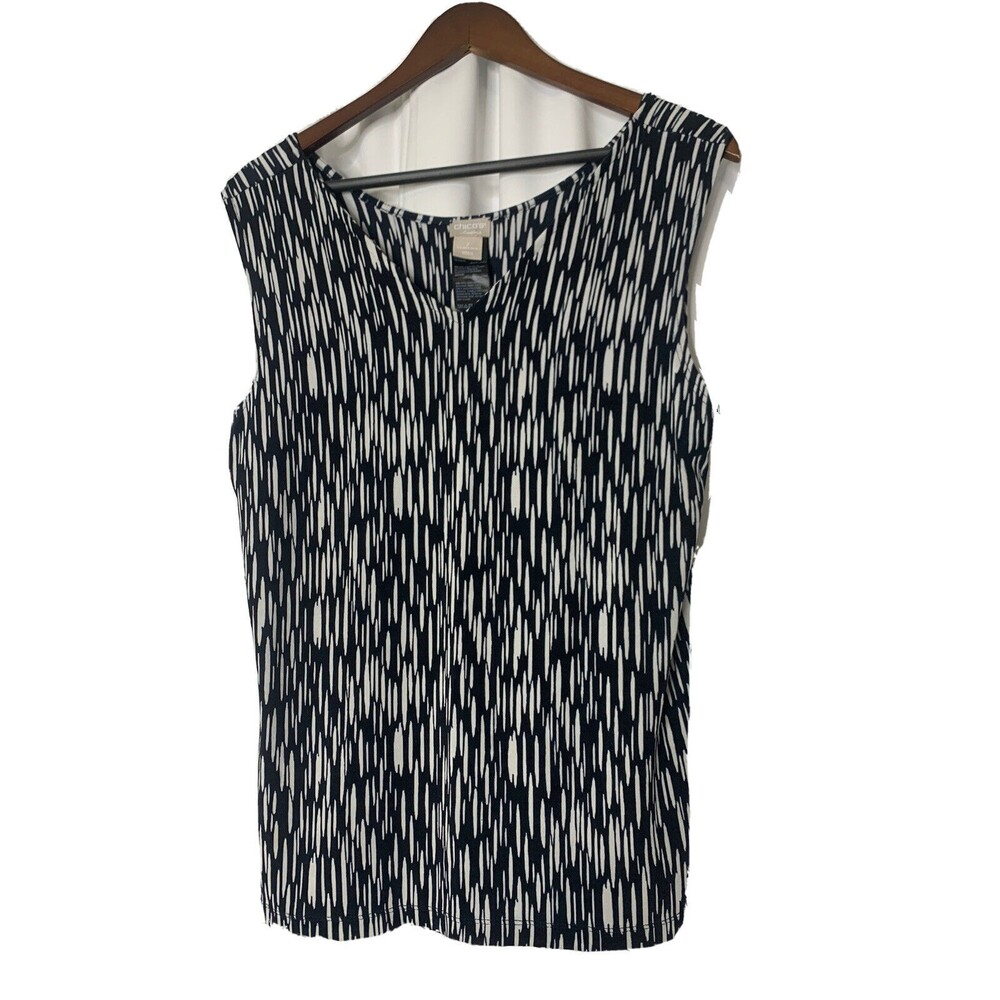 Chico's Travelers Blouse Size 2 12 Abstract Print Tank Top Shell Acetate